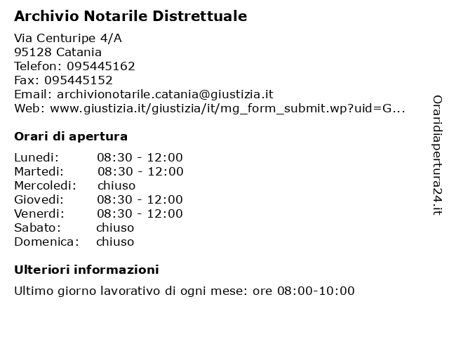 Orari di apertura Archivio Notarile Distrettuale Via Centuripe